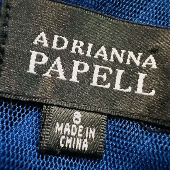 Adrianna Papell Blue Shimmer Layered Taffeta Shutter Pleated Evening Dress -Sz 8 - Picture 7 of 9